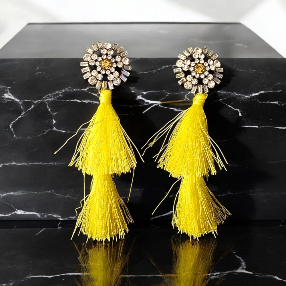 💜 Bohemian Yellow Tassel Earrings